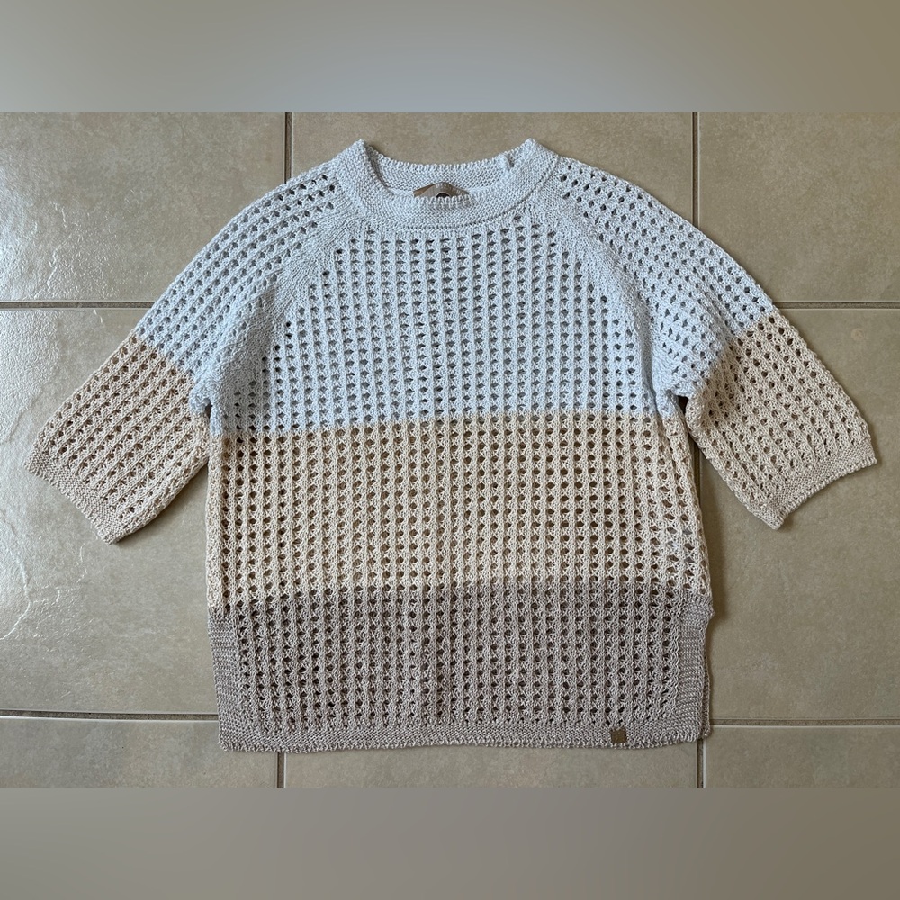 Dismero Made in Italy Open Knit Pullover Sweater Metallic Color Block Sz S Logo